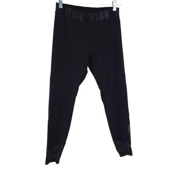 Victoria's Secret PINK Black Leggings Crossover Waist Small, Side Pocket, Mesh - Picture 1 of 7